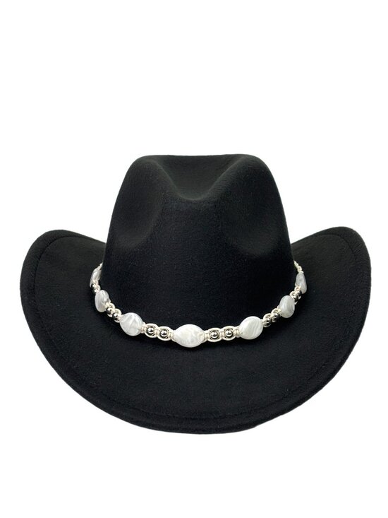 Syrios Gifts Accessories - Black Western Cowboy Cowgirl Hat Pearl Beaded Hatband Rodeo Ranch Festival